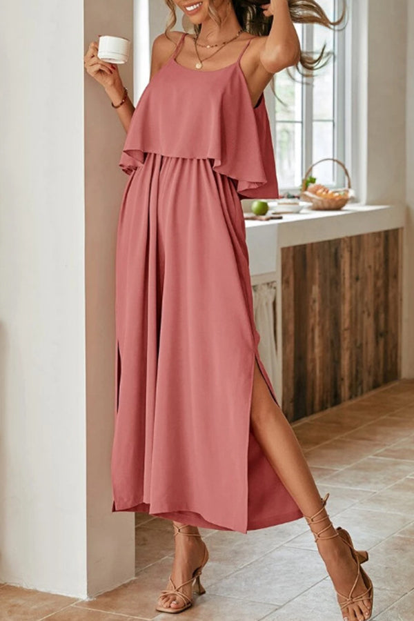 コンフォートスリットフリルサスペンダージャンプスーツ