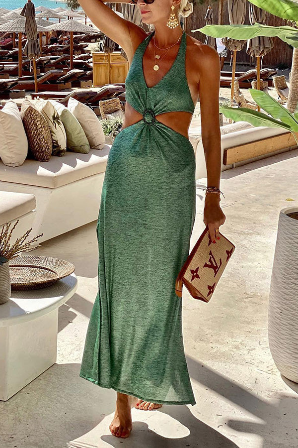 Island Covenant リング装飾両面オープンウエストベルト付きリゾートロングドレス