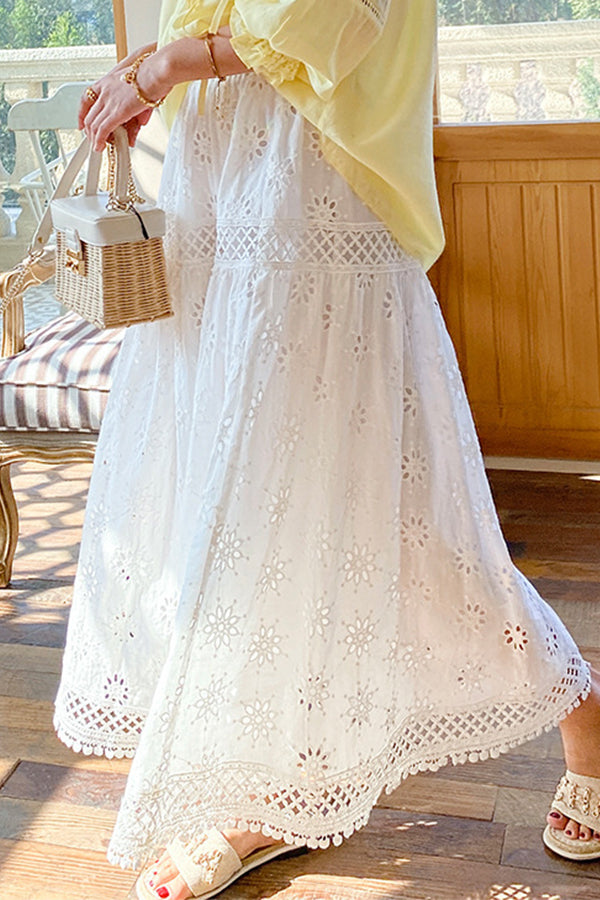 中空の絶妙な刺繍コットンスカートロマンチックなフレンチスイングスカート女性の休日のスカート
