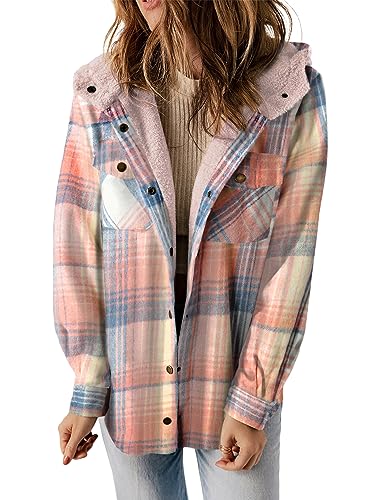 チェック柄シャケットジャケット長袖ボタンダウンフリースフード付きジャケット暖かいコート