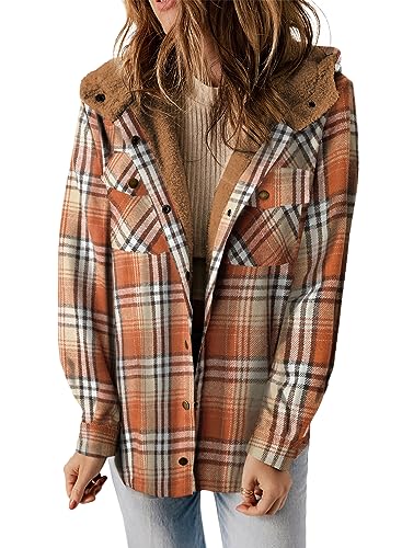 チェック柄シャケットジャケット長袖ボタンダウンフリースフード付きジャケット暖かいコート