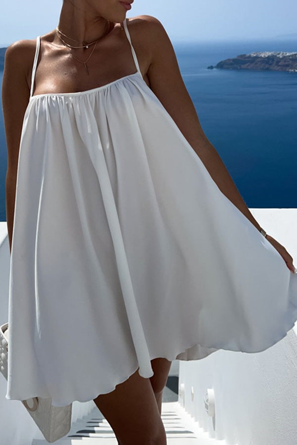 ソリッドカラー ラウンドネック ノースリーブ ルーズ スリング ドレス