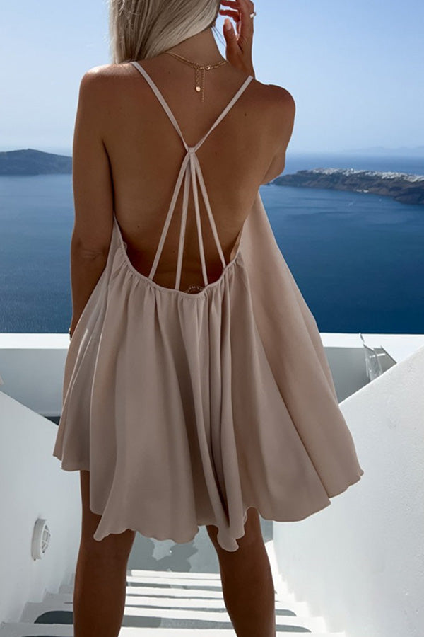 ソリッドカラー ラウンドネック ノースリーブ ルーズ スリング ドレス