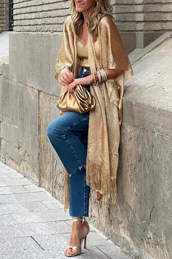 ゴールド エクステンデッド タッセル カーディガン