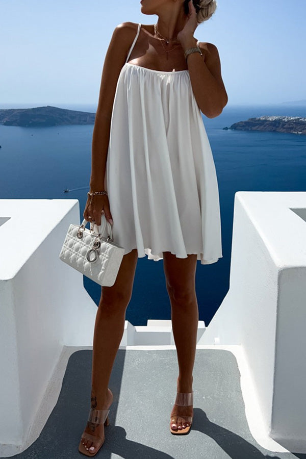 ソリッドカラー ラウンドネック ノースリーブ ルーズ スリング ドレス