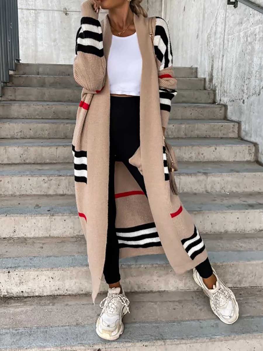 ロングストライプニットカーディガン
