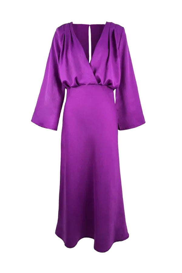 長袖レトロウエストVネックワンピース