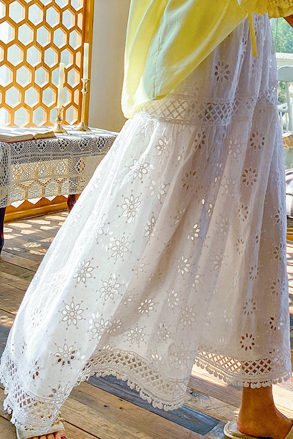 中空の絶妙な刺繍コットンスカートロマンチックなフレンチスイングスカート女性の休日のスカート