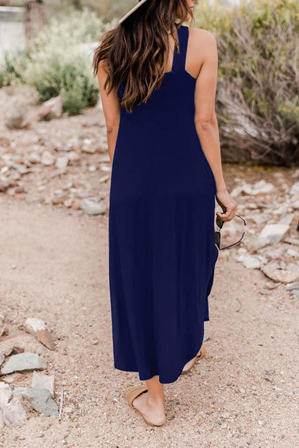 オフショルダー カジュアル コンフォート ホルターネック ロング ポケット ドレス