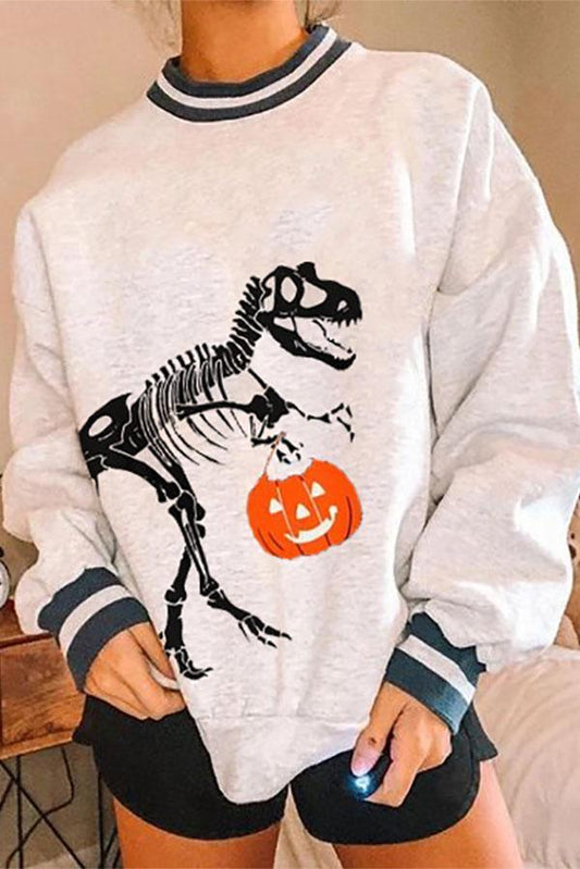 ハロウィンパンプキンプリント長袖スウェットシャツ