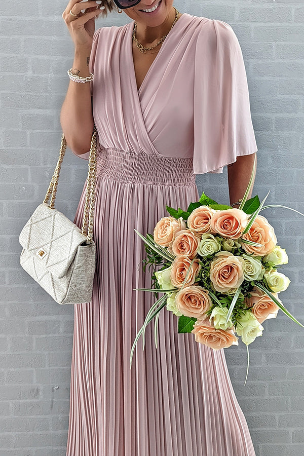 Delightful Day スモッキング ウエスト プリーツ ワイドレッグ ジャンプスーツ