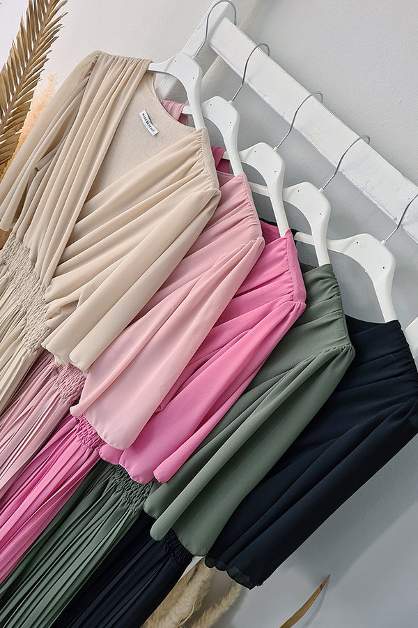 Delightful Day スモッキング ウエスト プリーツ ワイドレッグ ジャンプスーツ