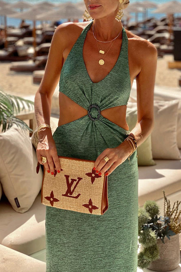 Island Covenant リング装飾両面オープンウエストベルト付きリゾートロングドレス