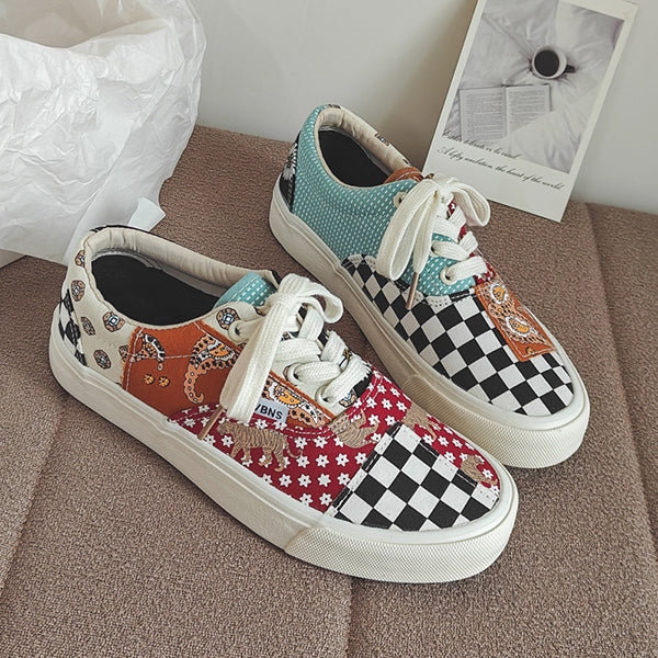 Last Day 50% OFF-Women Casual Canvas Patchwork Low Top Sneakers