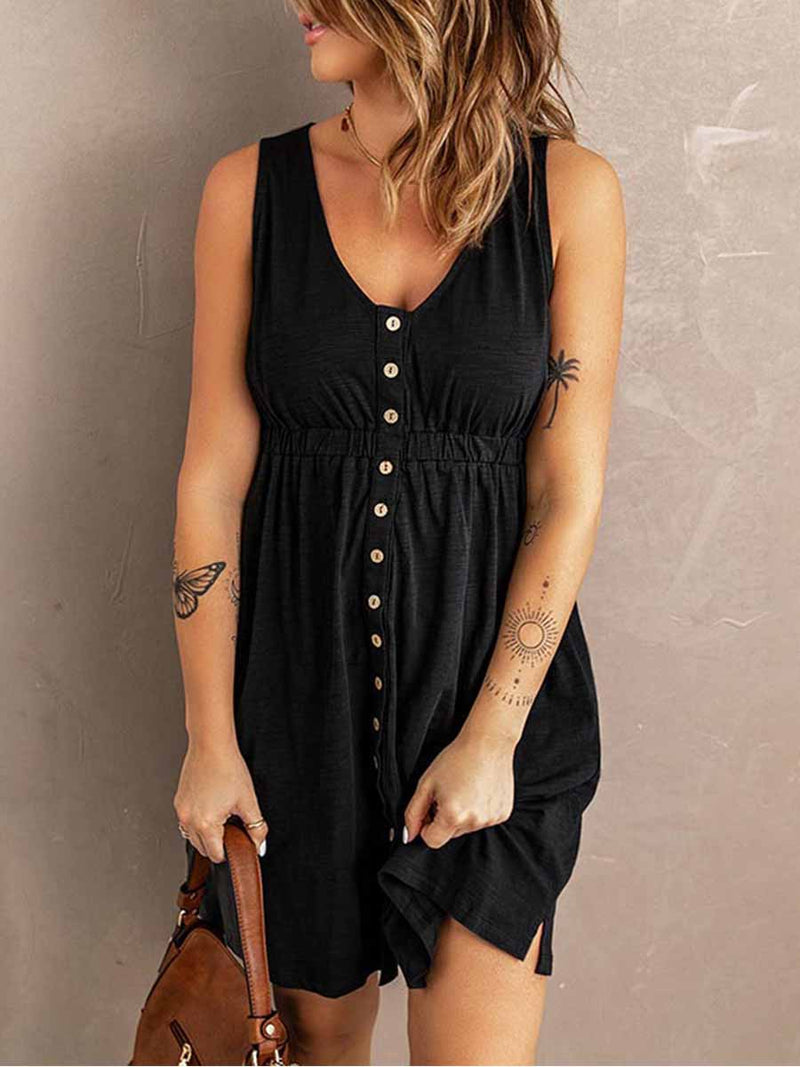 Casual Buttons Vest Dress(9 Colors)