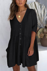 Loose-button cotton slub beach cover-up