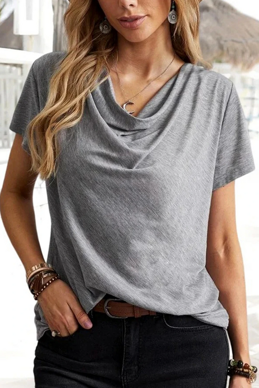 グレー プレーン ドレープ 半袖 カジュアル T シャツ