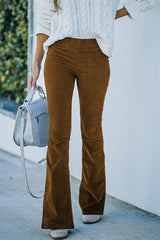 High Waist Slim Micro Corduroy Elastic Waist Lounge Pants