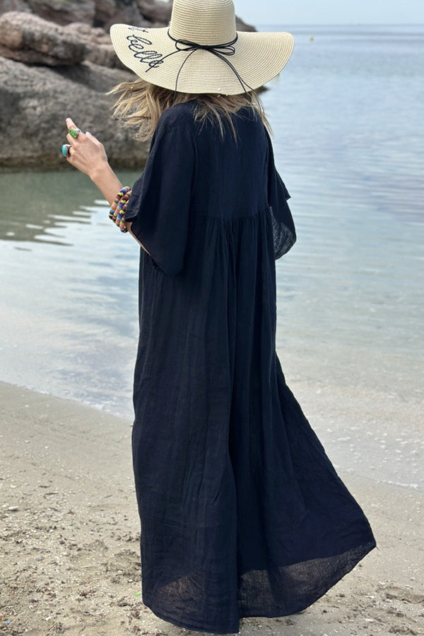 MIRA v-neck paneled maxi dress