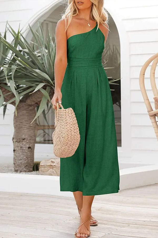 Sexy Sling Waist Pocket Straight Sleeveless Jumpsuit