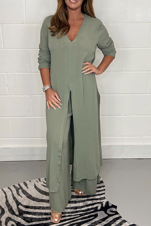 Slit Long Top Trousers Set