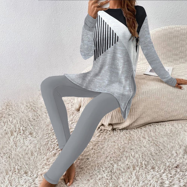 Classy Long Sleeve Two Piece Grey-Set