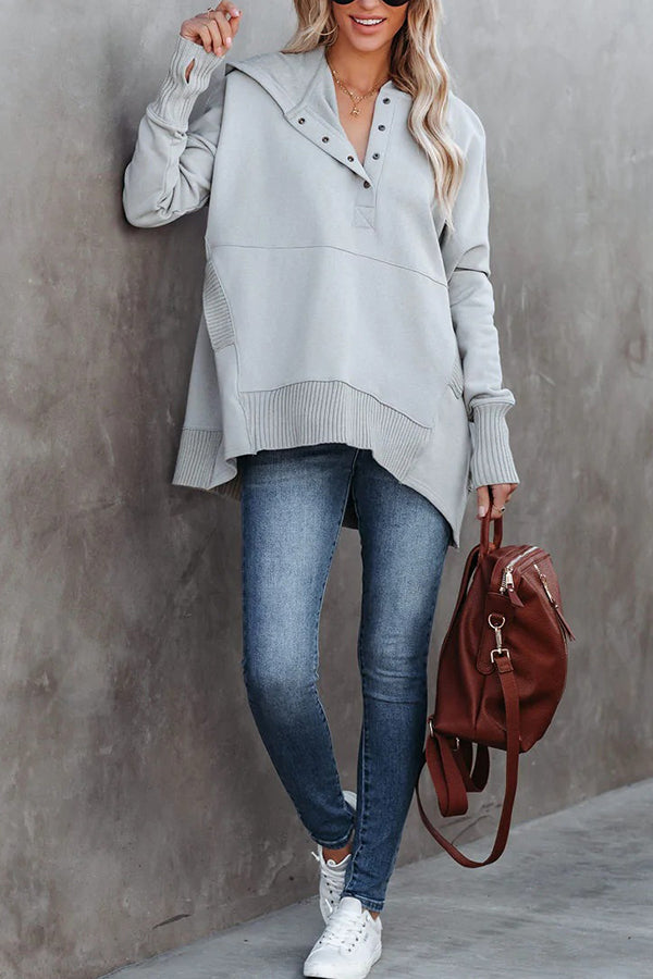 Women's New V-Neck Hooded Irregular Sweater