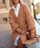 Brown Long Sleeve Collarless Plain Sweater