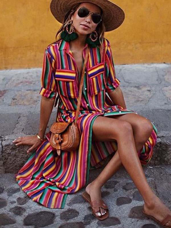 Bohemian Multicolor Striped Dress