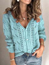 Hollow V-Neck Knit Cardigan