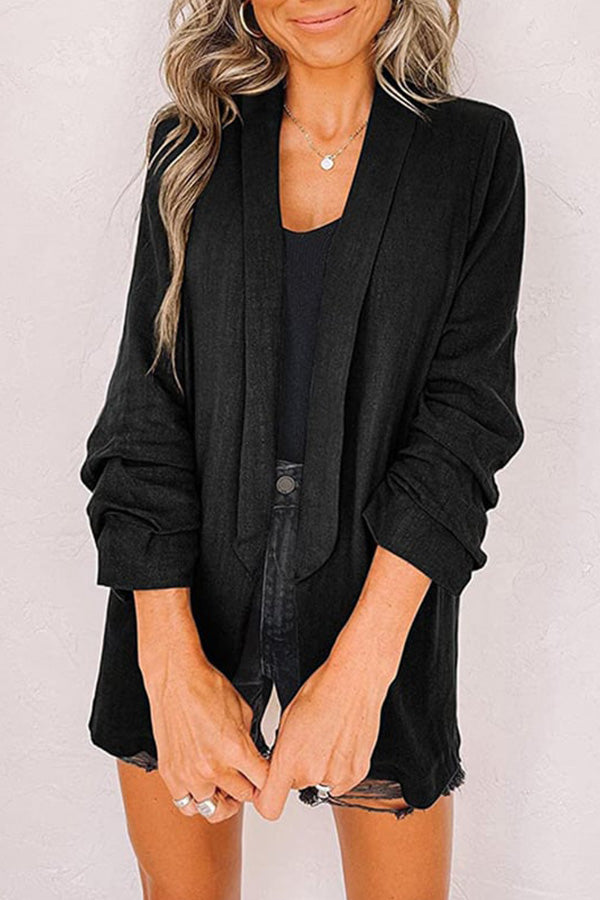 Plain Lapel Cardigan Faux Pocket Blazer