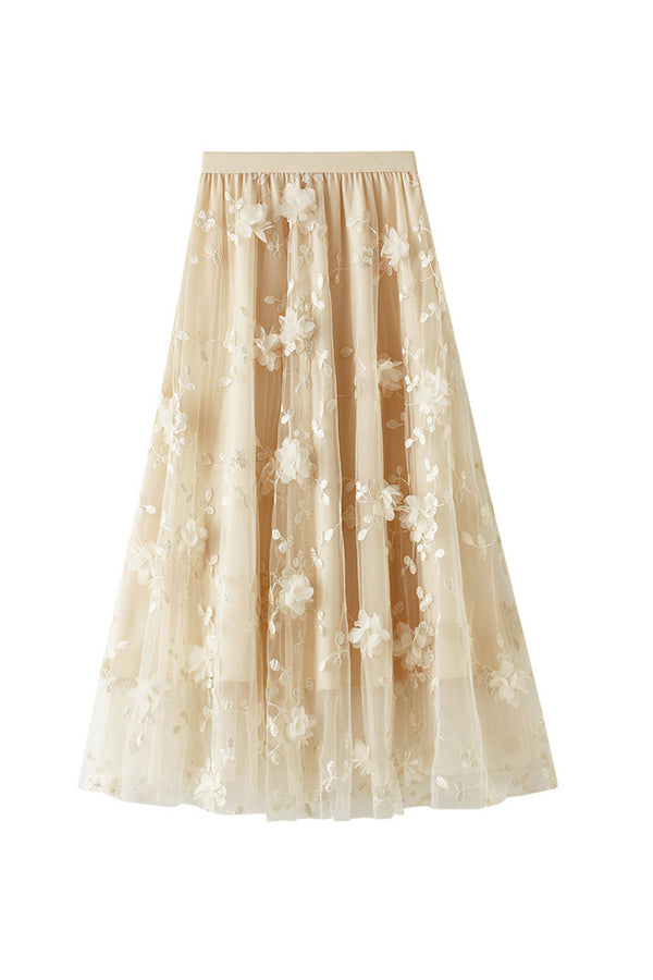 メッシュ刺繍重工業スカートLサイズガーゼスカート