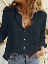 Solid color casual loose long sleeve linen shirt£¨5 colors£©