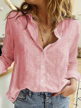 Solid color casual loose long sleeve linen shirt£¨5 colors£©