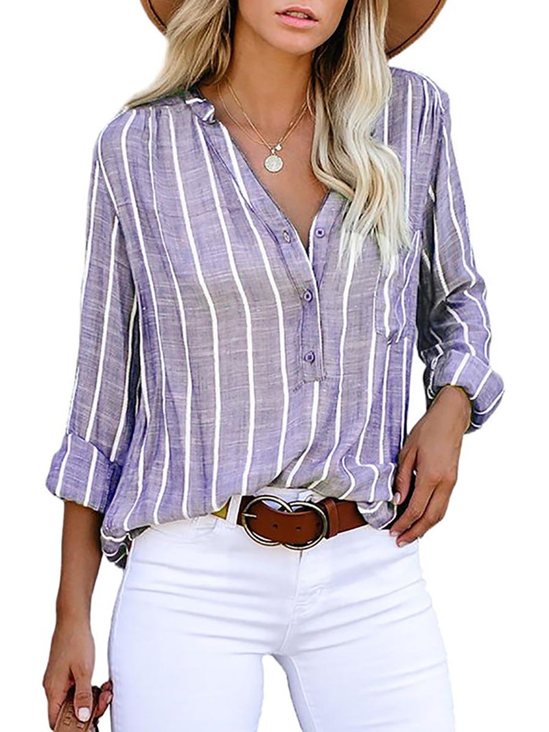 Loose Fashion Striped Long Sleeve Shirt(9 colors)