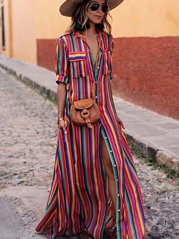 Bohemian Multicolor Striped Dress