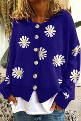 Round Neck Floral Embroidery Knitted Sweater Cardigan