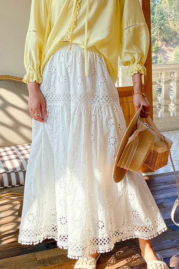 中空の絶妙な刺繍コットンスカートロマンチックなフレンチスイングスカート女性の休日のスカート