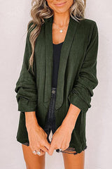 Plain Lapel Cardigan Faux Pocket Blazer