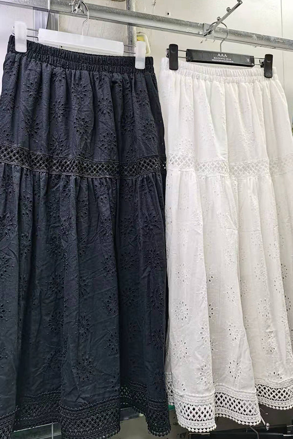 中空の絶妙な刺繍コットンスカートロマンチックなフレンチスイングスカート女性の休日のスカート