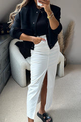 2023 summer new long slit denim skirt casual all-match straight slim skirt