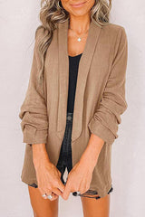 Plain Lapel Cardigan Faux Pocket Blazer