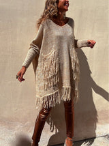 Stylish Dolman Sleeves Pocketed Tassel Sweater