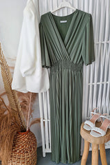 Delightful Day Smocked Waiset Pleated Wide Leg Jumpsuit