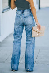 Denim High Rise Distressed Flare Jeans