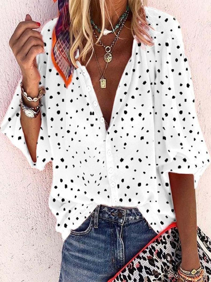 Printed Lapel Loose Shirt