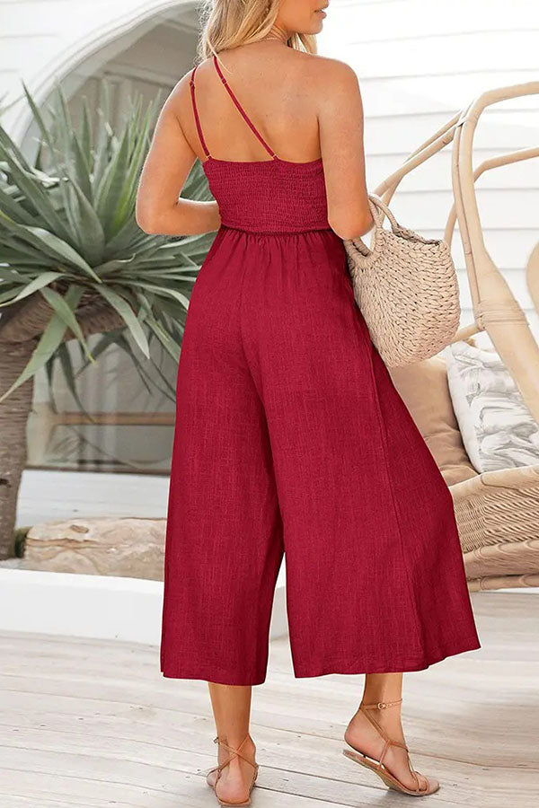 Sexy Sling Waist Pocket Straight Sleeveless Jumpsuit