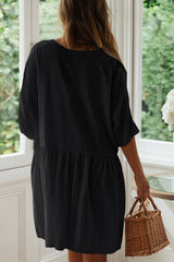 Loose-button cotton slub beach cover-up