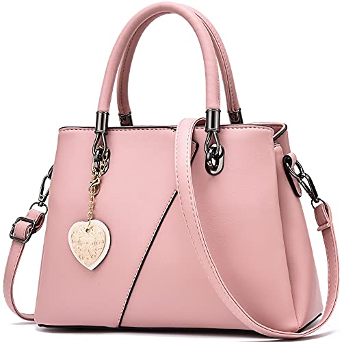 Womens Leather Handbags Purse Top-handle Bags Contrast Color Stitching Totes Satchel Shoulder Bag for Ladies