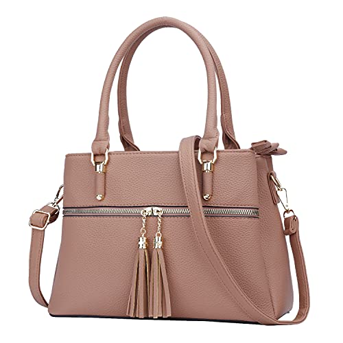 Women Satchel Bags Handle Shoulder Handbags and Purses Pockets Zipper Leather Crossbody Bags